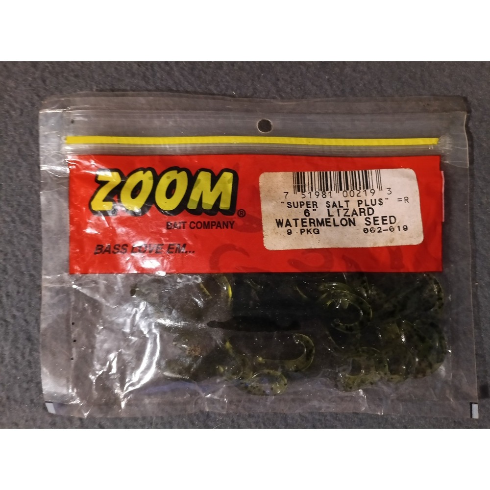 ZOOM Super Salt Plus 6" Lizard Soft Plastic Fishing Lures Watermelon Seed 9 Pack